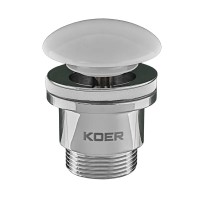 Донный клапан для умывальника Koer PW-01-11 1 1/4'' (кнопка) (Белая керамическая накладка) (KR3405)