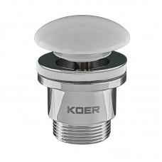 Донний клапан для умивальника Koer PW-01-11 1 1/4'' (кнопка) (Біла керамічна накладка) (KR3405)