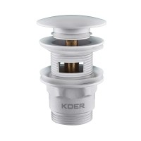 Донний клапан для умивальника з переливом Koer PW-03-03 1 1/4'' (кнопка) (Білий) (KR3395)