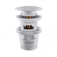 Донний клапан для умивальника з переливом Koer PW-03-03 1 1/4'' (кнопка) (Білий) (KR3395)