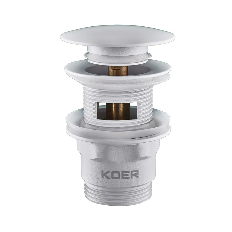 Донний клапан для умивальника з переливом Koer PW-03-03 1 1/4'' (кнопка) (Білий) (KR3395)