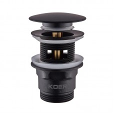 Донний клапан для умивальника з переливом Koer PW-03-05 1 1/4'' (кнопка) (Чорний) (KR3396)