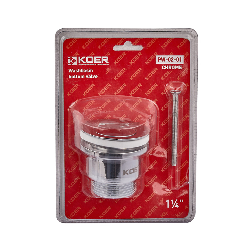 Донний клапан для умивальника Koer PW-02-01 1 1/4'' (кнопка) (Колір хром) (KR3399)