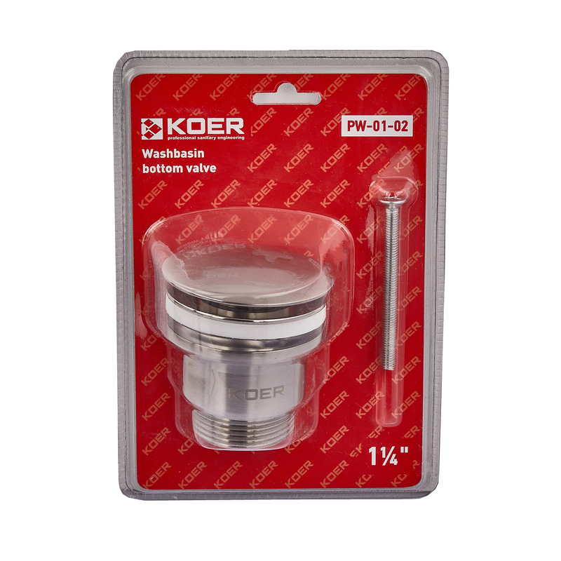 Донний клапан для умивальника Koer PW-01-02 1 1/4'' (кнопка) (Колір нерж) (KR3401)