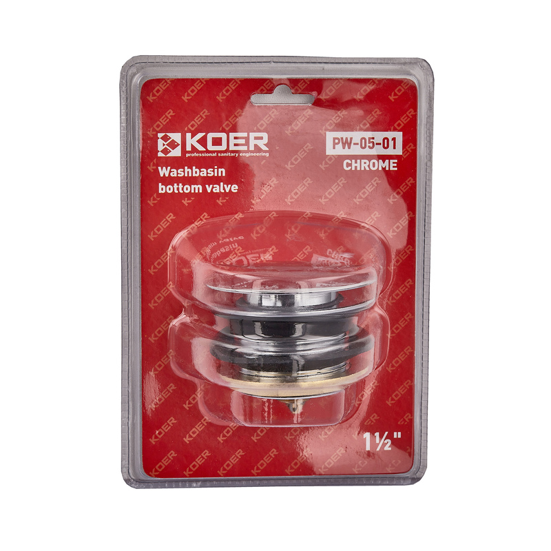 Донний клапан для ванної Koer PW-05-01 1 1/2'' (кнопка) (Колір хром) (KR3406)