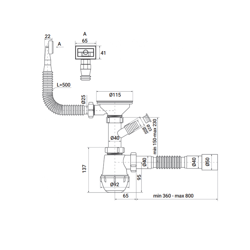 Сифон для кухні Zerix SK-02-B 3 1/2