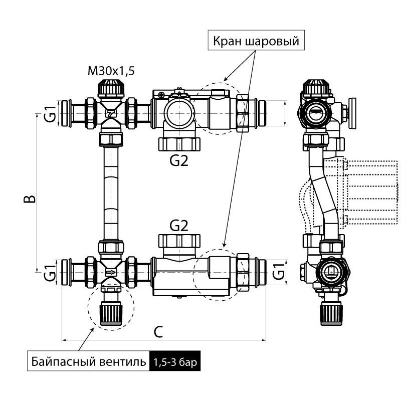 Змішувальний вузол для колекторів з пліч. подеколи. Koer KR.1022S - 1