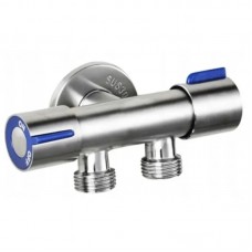 Кран для підключення сантехприладів Mixxus VAL-11-1/2x1/2x1/2 з нерж. сталі SUS304 (синій) (MI6219)