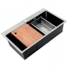 Мийка Zerix ZH7545-SET-05 DECOR NANO-BLACK (3.0/0.8) з нерж. сталі, комплект (графіт) (ZM5582)