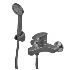 Змішувач для ванни Plamix CEZAR-009 EURO SET Graphite, зі шлангом, лійкою та кронштейном (PM0694)
