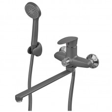Змішувач для ванни Plamix CEZAR-006 EURO SET Graphite, зі шлангом, лійкою та кронштейном (PM0691)