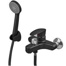 Змішувач для ванни Plamix CEZAR-009 EURO SET Matte black, зі шлангом, лійкою та кронштейном (PM0693