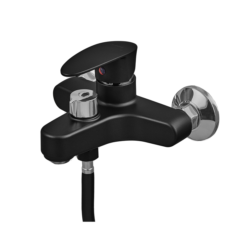 Змішувач для ванни Plamix CEZAR-009 EURO SET Matte black, зі шлангом, лійкою та кронштейном (PM0693