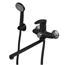 Змішувач для ванни Plamix CEZAR-006 EURO SET Matte black, зі шлангом, лійкою та кронштейном (PM0690