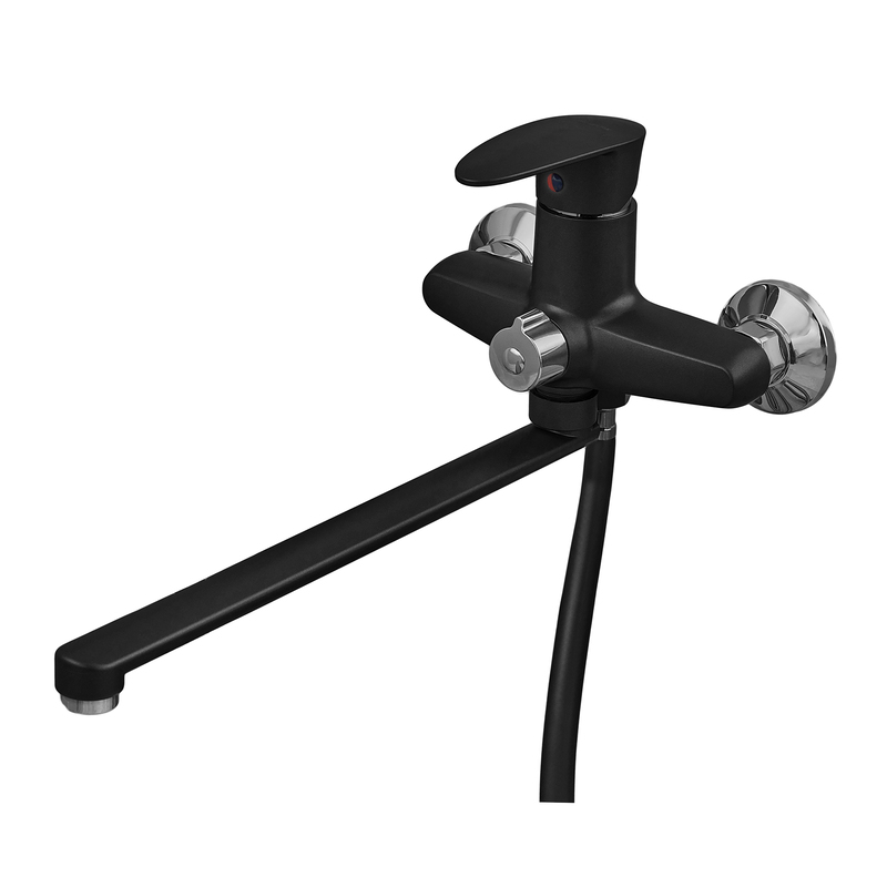 Змішувач для ванни Plamix CEZAR-006 EURO SET Matte black, зі шлангом, лійкою та кронштейном (PM0690