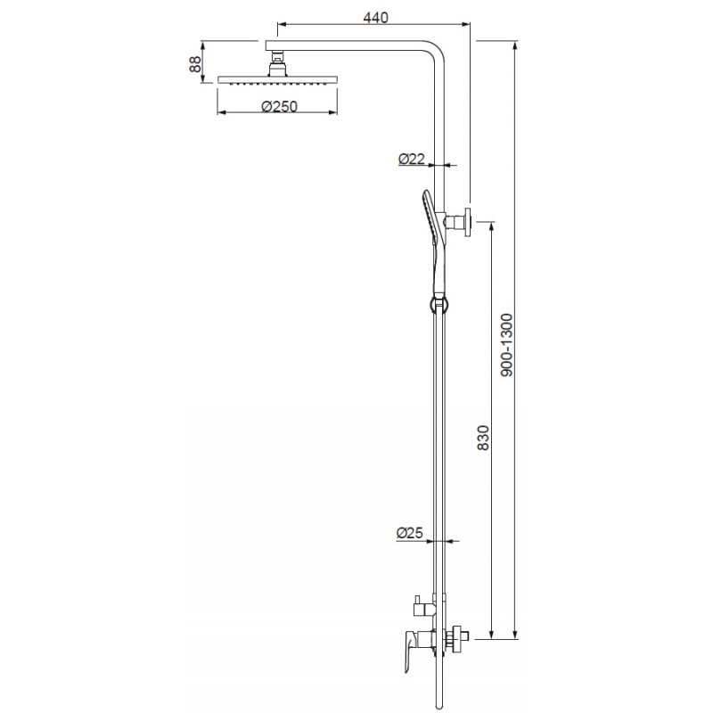 Душова колона зі змішувачем Koer KB-52028-05, 2 функції (KR5310)