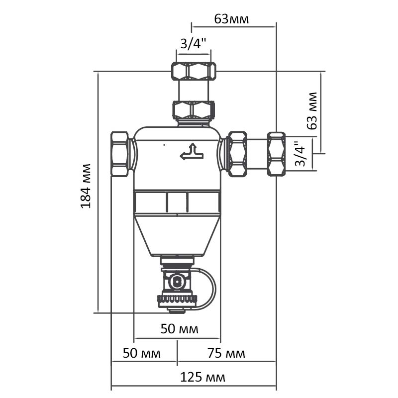 Сепаратор шламу з магнітом для котла Roho R680-075W - 3/4